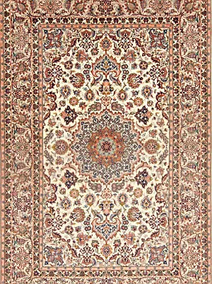 Teppich-Ankauf Hamburg - Antiker Isfahan Perserteppich mit Medallion-Muster in Beige