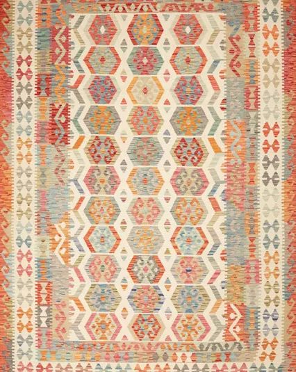 Kelim Ankauf Hamburg - Handgeknüpfter Flachgewebe-Teppich mit geometrischen Mustern