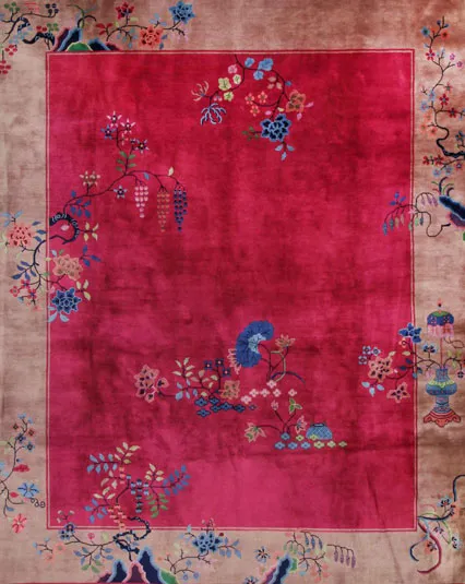 Chinesischer Teppich Ankauf Hamburg - Art Deco Orientteppich in Pink mit floralen Motiven