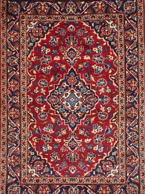 Kaschan Perserteppich Ankauf Hamburg - Antiker Orientteppich mit floralem Medallion in Rot